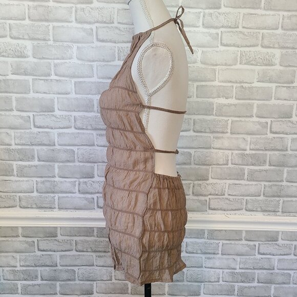 Musera Sheer Shirred Halter Open Back Top Mini Dress NEW Festival Club Med - Picture 4 of 8